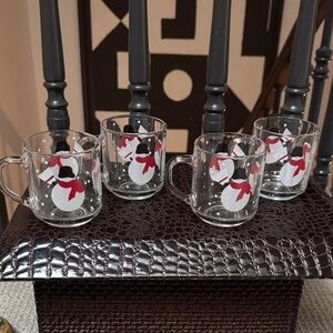 Luminarc Crate and Barrel Set of 4 Snowman Glass Mugs